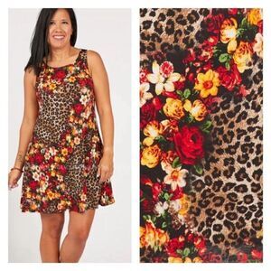 NWOT Heimish U.S.A. Animal Print Floral Design Shift Dress Black‎ Red Size 3XL